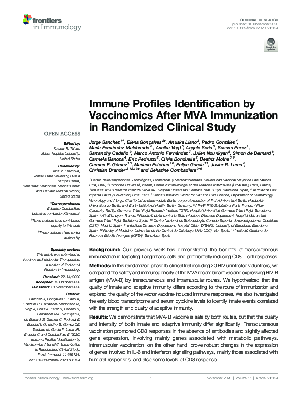 (PDF) Immune Profiles Identification by Vaccinomics After MVA ...