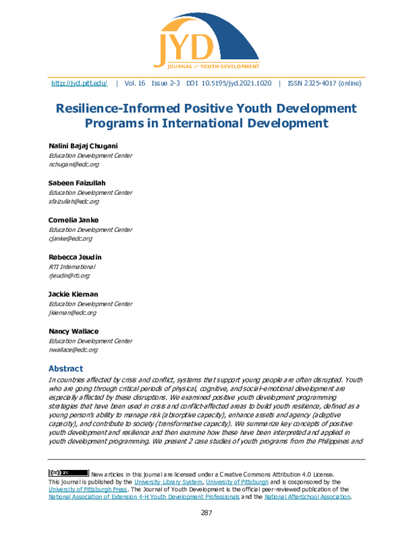 (PDF) Resilience-Informed Positive Youth Development Programs in ...