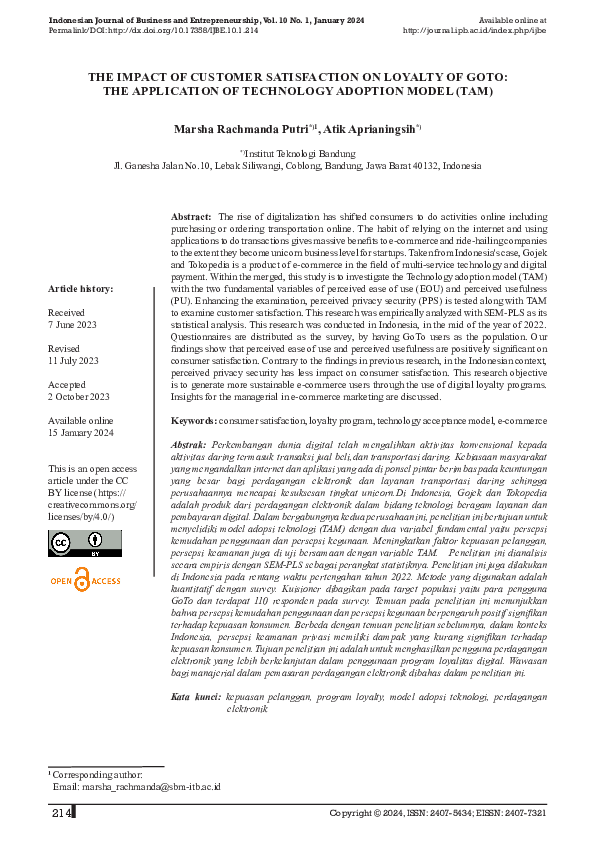 (PDF) The Impact of Customer Satisfaction on Loyalty of GoTo: The ...