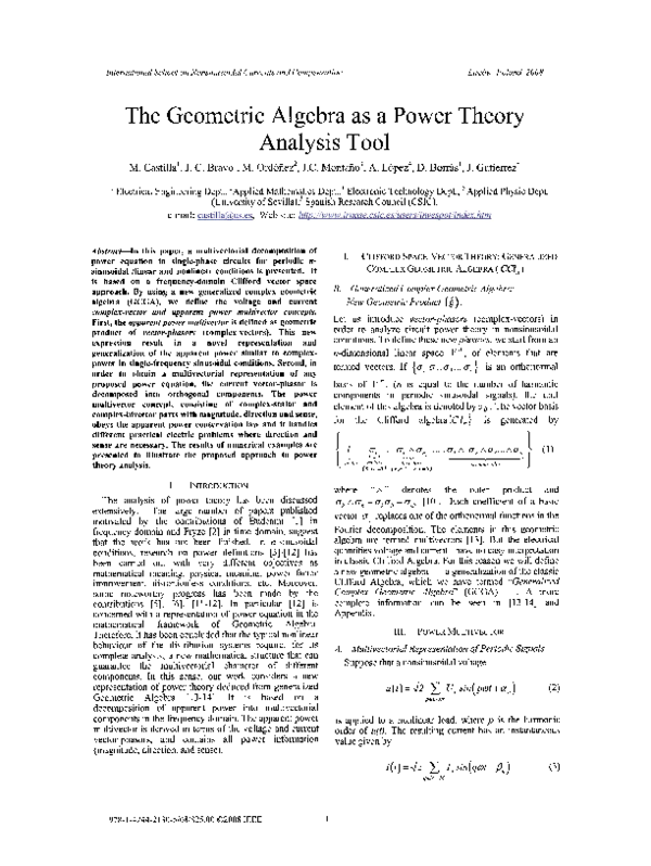 (PDF) The geometric algebra as a power theory analysis tool