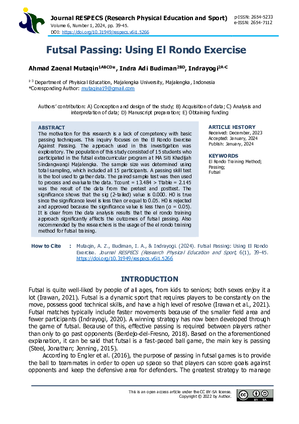 (PDF) Futsal Passing: Using El Rondo Exercise