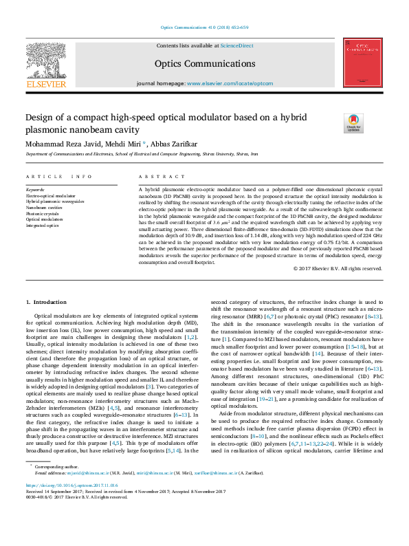 (PDF) Design of a compact high-speed optical modulator based on a ...
