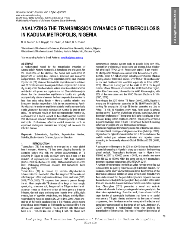 (PDF) Analyzing the Transmission Dynamics of Tuberculosis in Kaduna ...