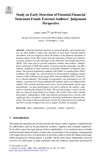 (PDF) Study on Early Detection of Potential Financial Statement Fraud ...