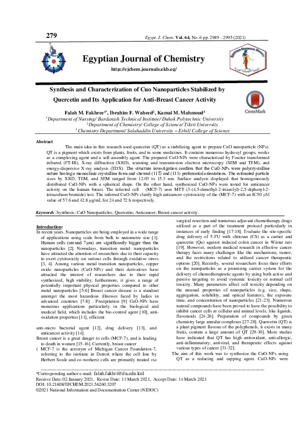 (PDF) Synthesis and characterization of CuO nanoparticles stabilized by ...