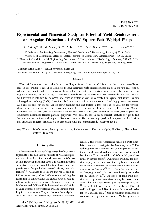 (PDF) Experimental and Numerical Study on Effect of Weld Reinforcement ...