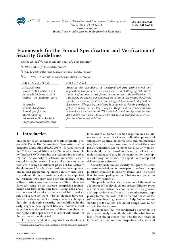 (PDF) Framework for the Formal Specification and Verification of ...
