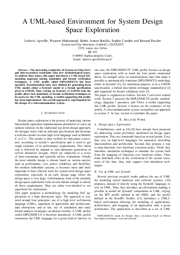 (PDF) A UML-based Environment for System Design Space Exploration