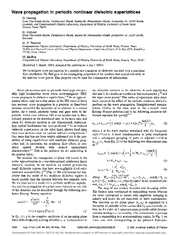 (PDF) Wave propagation in periodic nonlinear dielectric superlattices