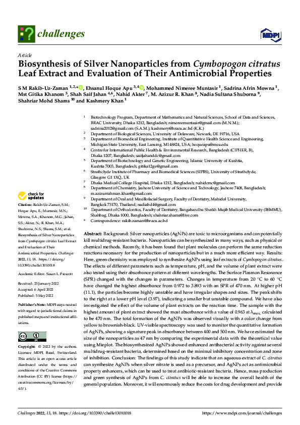 (PDF) Biosynthesis of Silver Nanoparticles from Cymbopogon citratus ...
