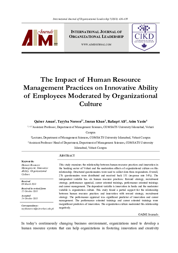 (PDF) The Impact of Human Resource Management Practices on Innovative ...