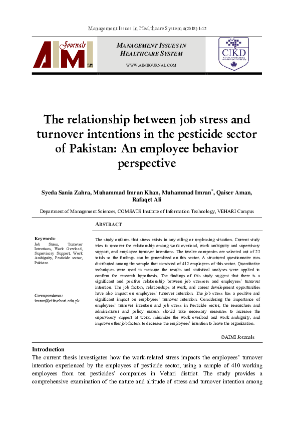 (PDF) The relationship between job stress and turnover intentions in ...