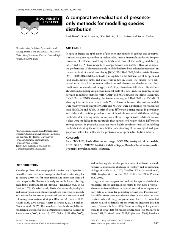 (PDF) A comparative evaluation of presence‐only methods for modelling ...
