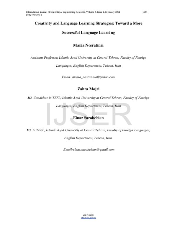 (PDF) Creativity and Language Learning Strategies: Toward a More ...