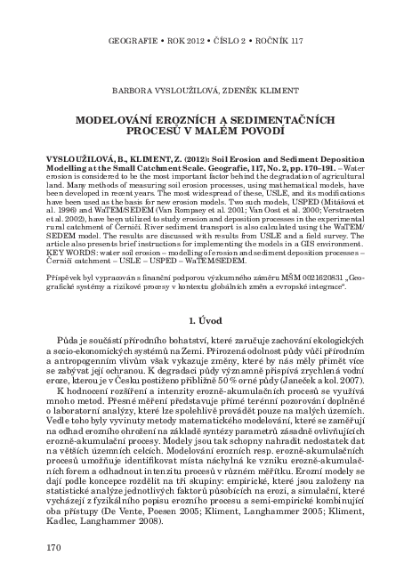 (PDF) Soil Erosion and Sediment Deposition Modelling at the Small ...