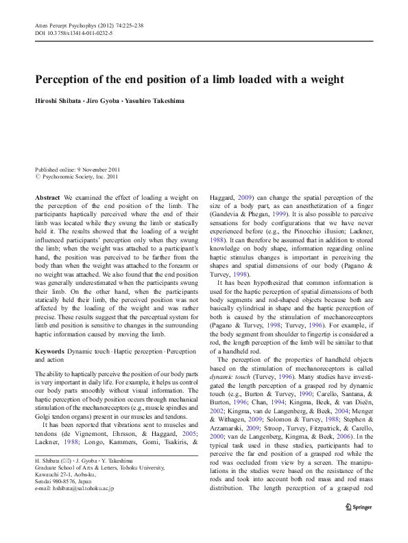 (PDF) Perception of the end position of a limb loaded with a weight