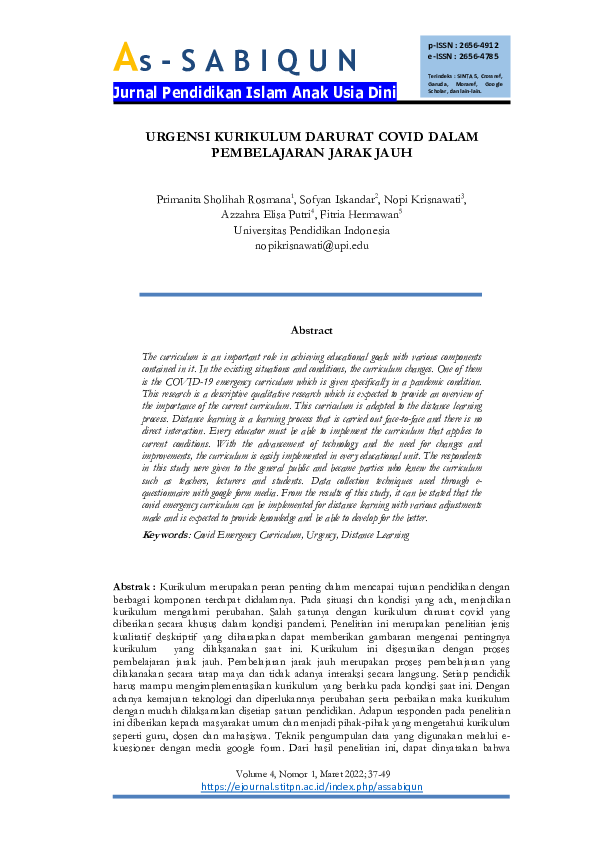 (PDF) Urgensi Kurikulum Darurat Covid dalam Pembelajaran Jarak Jauh