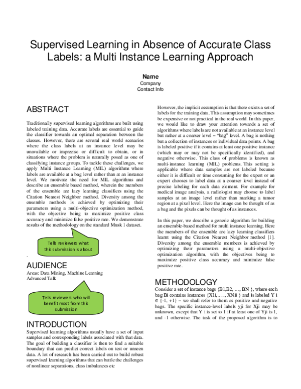 (PDF) Supervised Learning in Absence of Accurate Class Labels