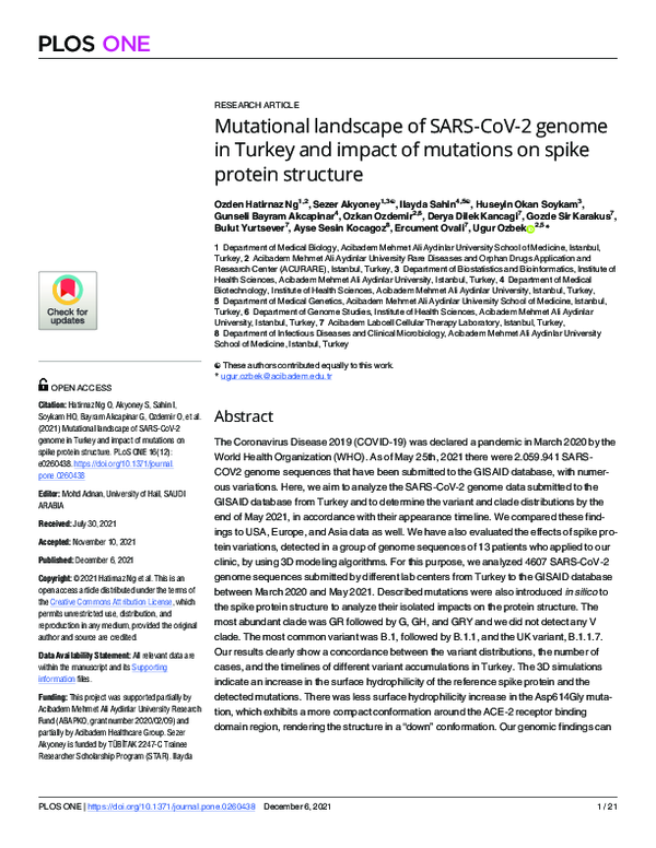 (PDF) Mutational landscape of SARS-CoV-2 genome in Turkey and impact of ...