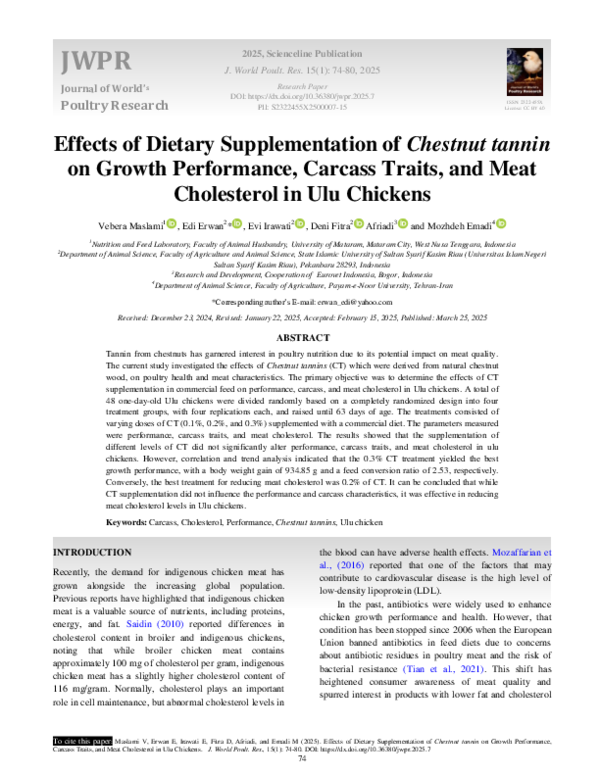 (PDF) Effects of Dietary Supplementation of Chestnut tannin on Growth ...