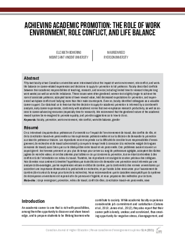 (PDF) Achieving academic promotion: The role of work environment, role ...