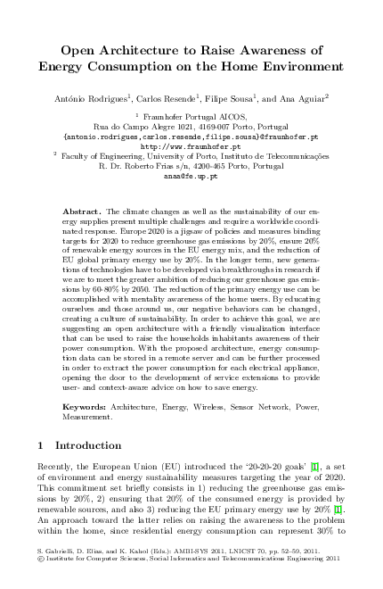 (PDF) Open Architecture to Raise Awareness of Energy Consumption on the ...