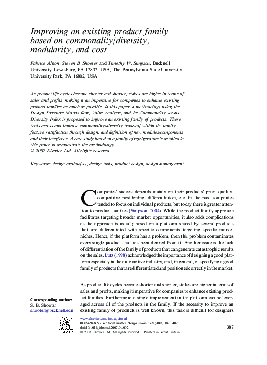 (PDF) Improving an existing product family based on commonality ...