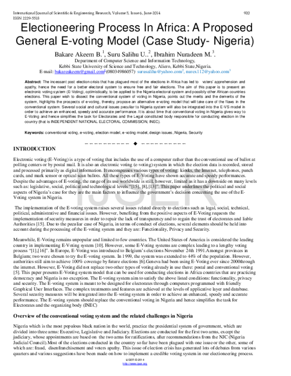 (PDF) Electioneering Process In Africa: A Proposed General E-voting ...