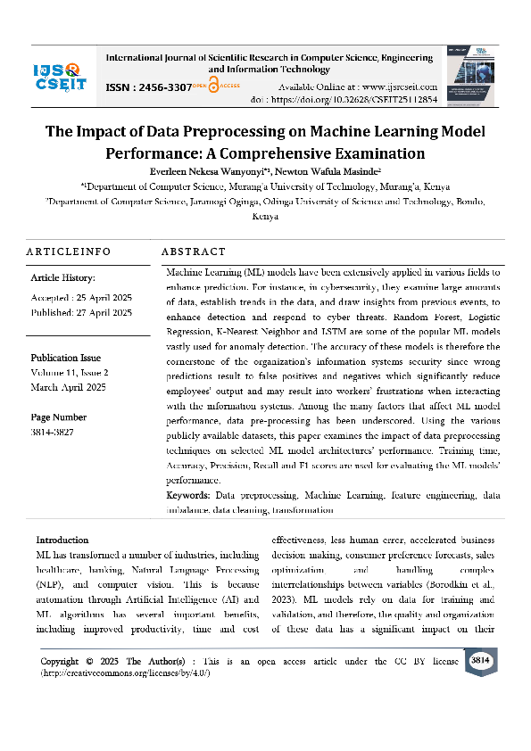 (PDF) The Impact of Data Preprocessing on Machine Learning Model ...