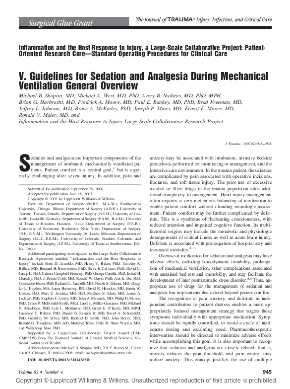 (PDF) V. Guidelines for Sedation and Analgesia During Mechanical ...