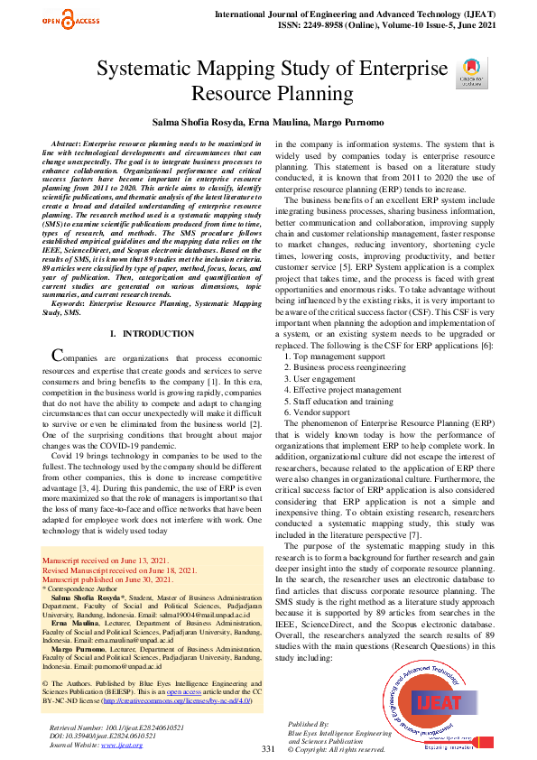 (PDF) Systematic Mapping Study of Enterprise Resource Planning