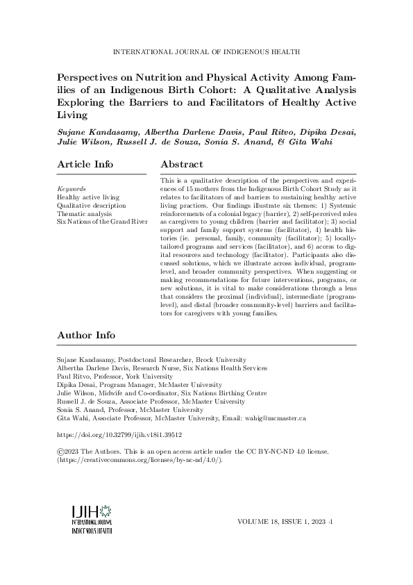 (PDF) Perspectives of nutrition and physical activity among families of ...
