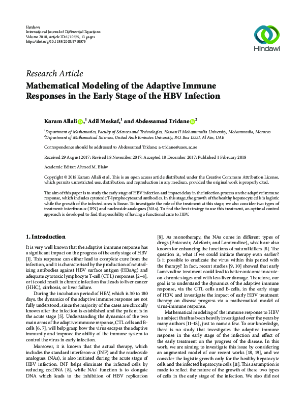 (PDF) Mathematical Modeling of the Adaptive Immune Responses in the ...