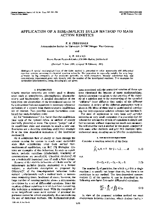 (PDF) Application of a semi-implicit euler method to mass action kinetics