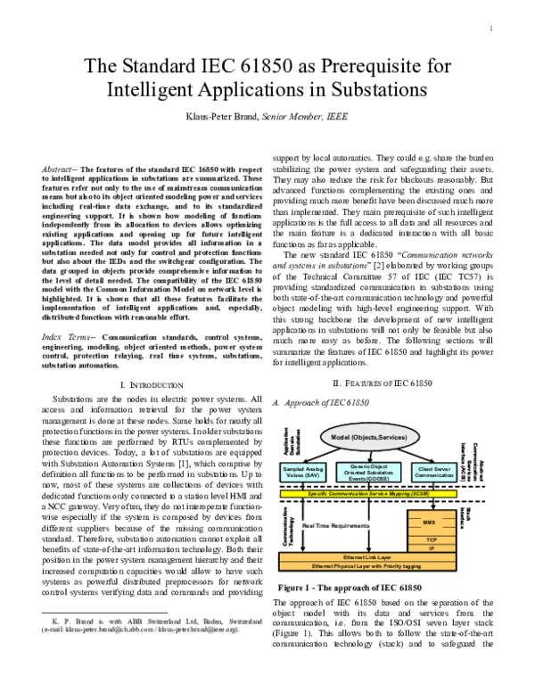 (PDF) The standard IEC 61850 as prerequisite for intelligent ...