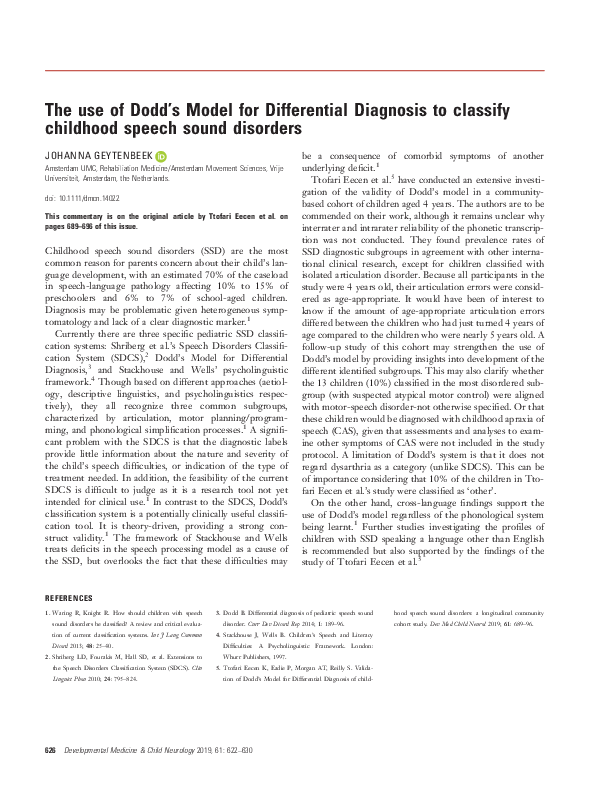 (PDF) The use of Dodd's Model for Differential Diagnosis to classify ...