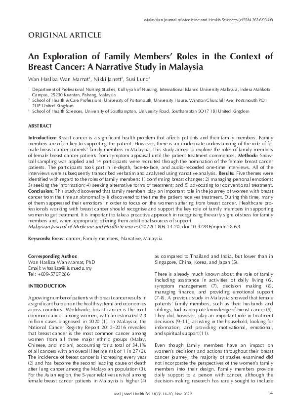 (PDF) An Exploration of Family Members’ Roles in the Context of Breast ...