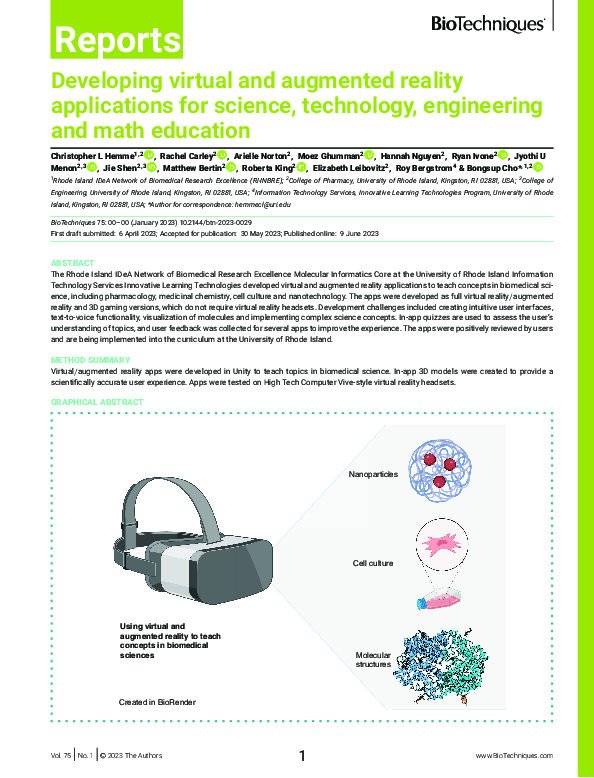 (PDF) Developing virtual and augmented reality applications for science ...