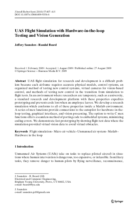 (PDF) UAS Flight Simulation with Hardware-in-the-loop Testing and ...