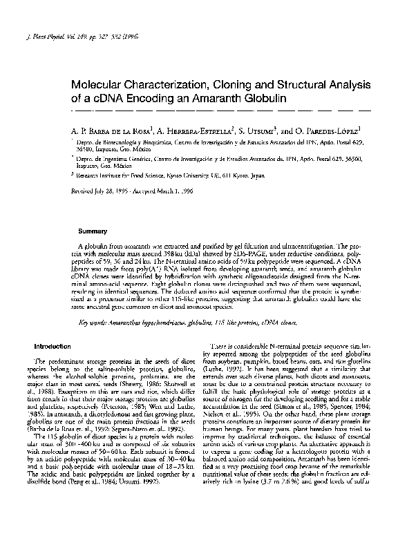 (PDF) Molecular characterization, cloning and structural analysis of a ...
