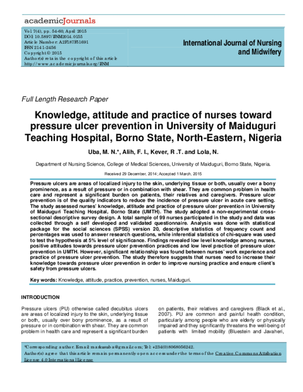 (PDF) Knowledge, attitude and practice of nurses toward pressure ulcer ...