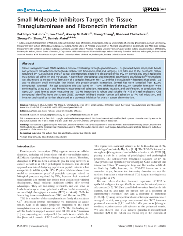 (PDF) Small Molecule Inhibitors Target the Tissue Transglutaminase and ...