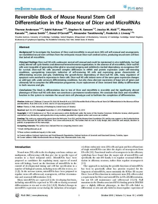 (PDF) Reversible Block of Mouse Neural Stem Cell Differentiation in the ...