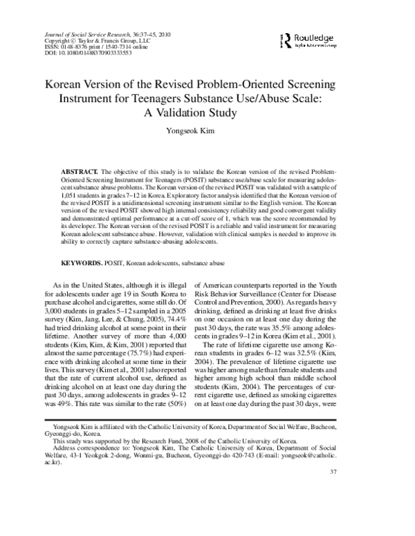 (PDF) Korean Version of the Revised Problem-Oriented Screening ...