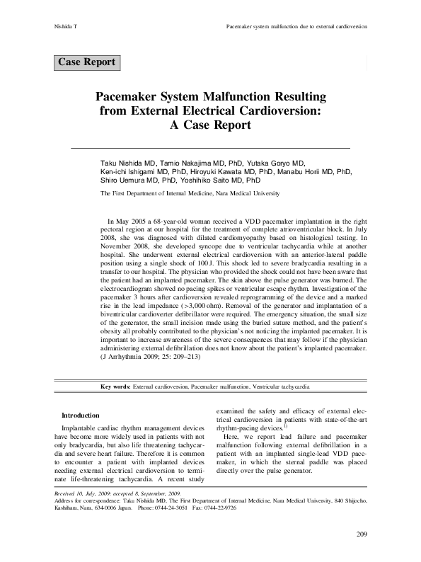 (PDF) Pacemaker System Malfunction Resulting from External Electrical ...