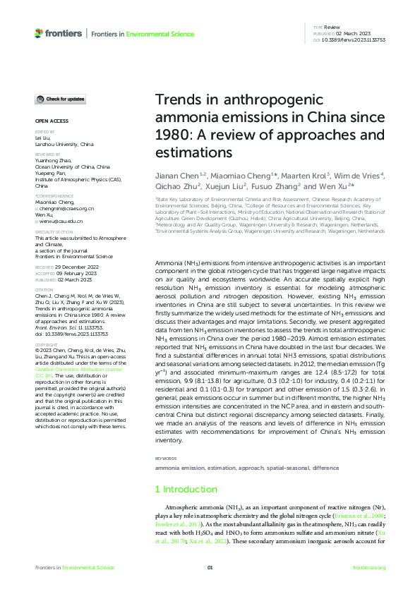 (PDF) Trends in anthropogenic ammonia emissions in China since 1980: A ...