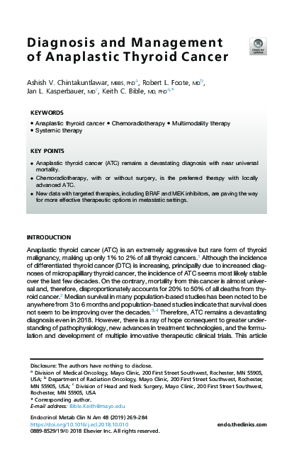 (PDF) Diagnosis and Management of Anaplastic Thyroid Cancer
