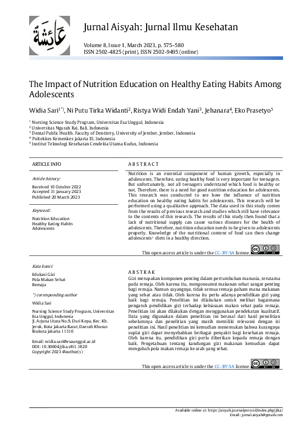 (PDF) The Impact of Nutrition Education on Healthy Eating Habits Among ...