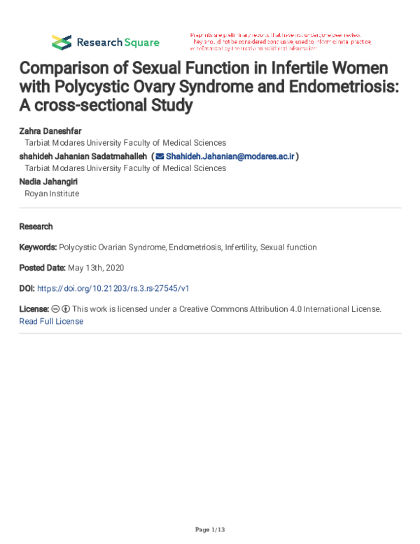 (PDF) Comparison of Sexual Function in Infertile Women with Polycystic ...