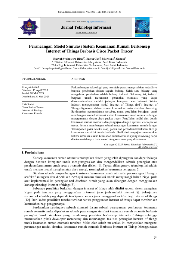 Pdf Perancangan Model Simulasi Sistem Keamanan Rumah Berkonsep